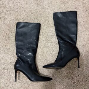 Nine West Fivera Black Knee High Genuine Leather Stiletto Heeled Boots Size 11